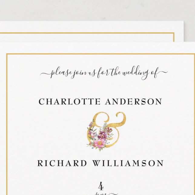 Simple Elegance, Gold Ampersand with Flowers Invitation (Creator Uploaded)