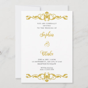 Simple Elegance Gold and White Art Deco Wedding Invitation