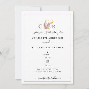 Simple Elegance, Gold Border and Ampersand Invitation