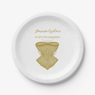 Simple Elegance Gold Corset Lingerie Bridal Shower Paper Plate