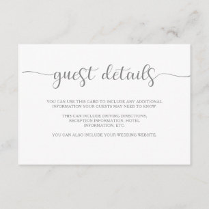 Simple Elegance   Grey and White Guest Details Enclosure Card