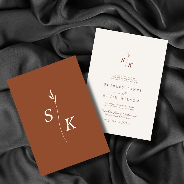 Simple Elegance Leaf Monogram Chic Cream Wedding Invitation (Creator Uploaded)