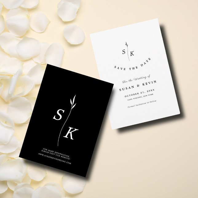 Simple Elegance Leaf Monogram Chic Wedding Save The Date (Creator Uploaded)