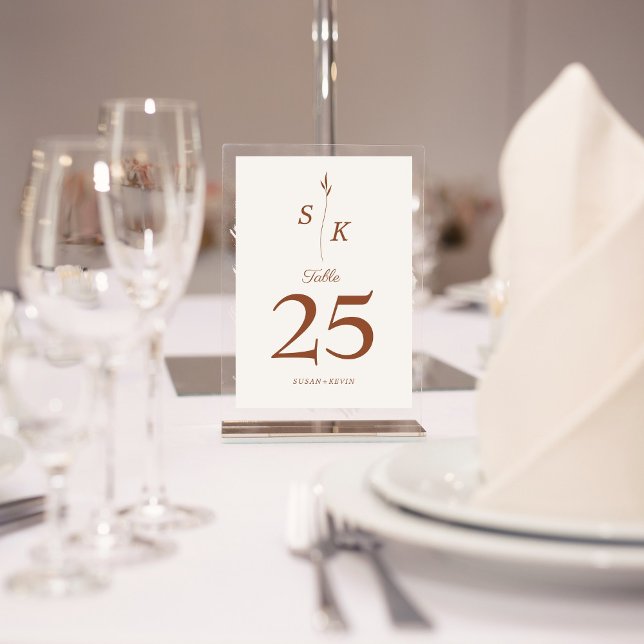 Simple Elegance Leaf Monogram Chic Wedding Table Number (Creator Uploaded)