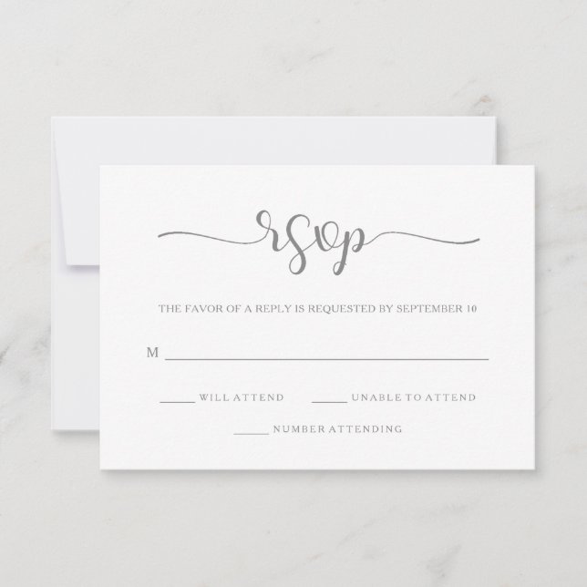 Simple Elegance | Minimal Grey and White RSVP Card (Front)