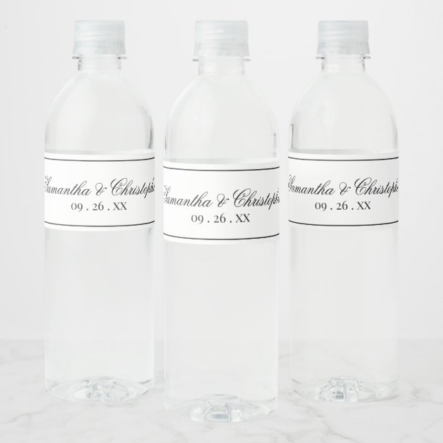 Simple Elegance Minimalist Wedding Black & White Water Bottle Label (Bottles)