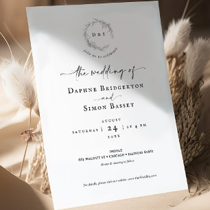 Simple elegance monogram wreath rustic wedding invitation