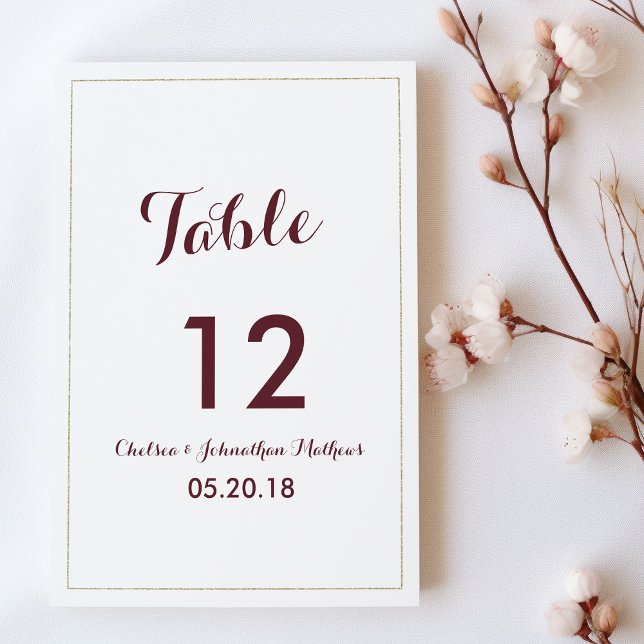 Simple élégance or blanc bordeaux Numéros de table (Simple elegant white gold burgundy Table Numbers)