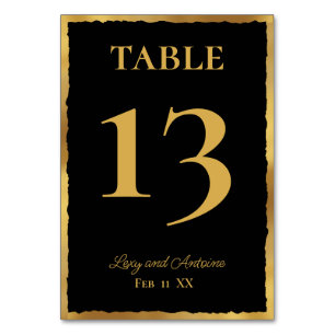 Simple Elegance Personalized Black Bold Gold Edge Table Number