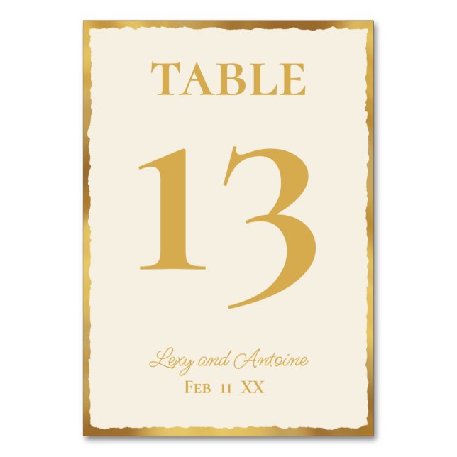 Simple Elegance Personalized Ecru Gold Edge Table Number (Front)
