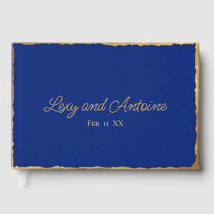Simple Elegance Personalized Royal Blue Gold Edge  Guest Book