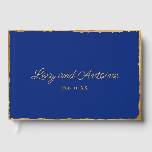 Simple Elegance Personalized Royal Blue Gold Edge  Guest Book (Front)
