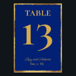 Simple Elegance Personalized Royal Blue Gold Edge Table Number<br><div class="desc">This elegant table card is beautiful. The design features a thin and minimalist uneven golden edge with golden typography for customizable details. Customizable royal blue background to match your blue themed wedding decor.</div>