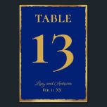 Simple Elegance Personalized Royal Blue Gold Edge Table Number<br><div class="desc">This elegant table card is beautiful. The design features a thin and minimalist uneven golden edge with golden typography for customizable details. Customizable royal blue background to match your blue themed wedding decor.</div>