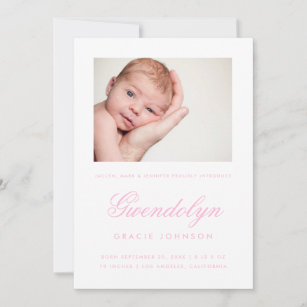 Simple Elegance Photo Girl Birth Announcement Card