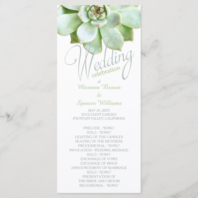 Simple Élégance Programme de Mariage Succulent (Devant)