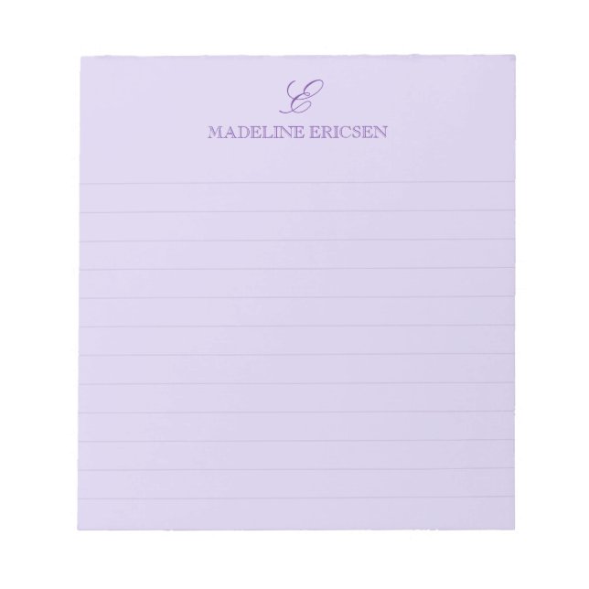 Simple Elegance Purple Monogram Lined Notepad (Front)