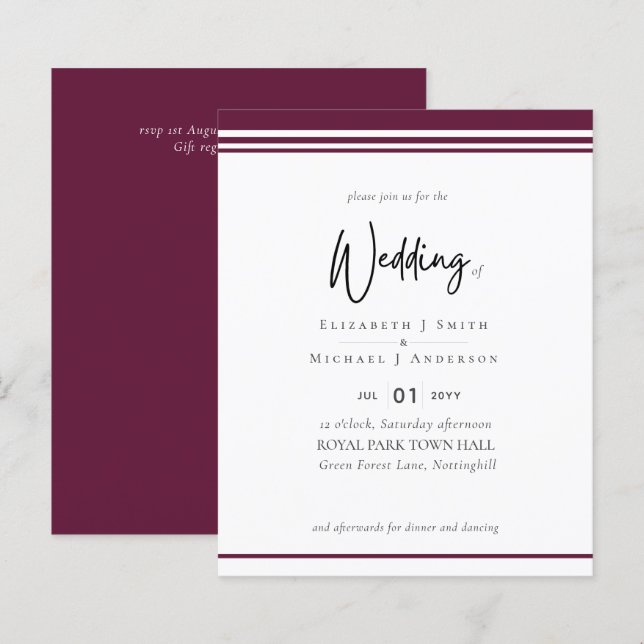 Simple Elegance Red Wine Modern Budget Wedding (Front/Back)
