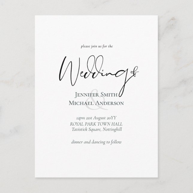 Simple Elegance Script Modern Budget Wedding Postcard (Front)