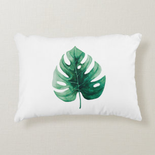 Simple Elegance Tropical Green Monstera Leaf Accent Pillow