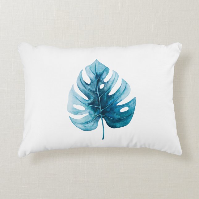 Simple Elegance Tropical Watercolor Monstera Leaf Accent Pillow (Front)