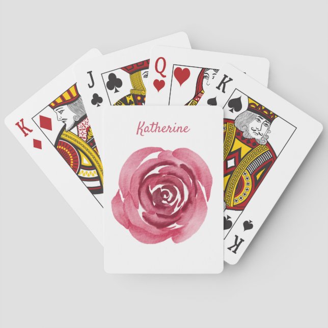 Simple Elegance Watercolor Rose Chic Personalized Playing Cards (Back)