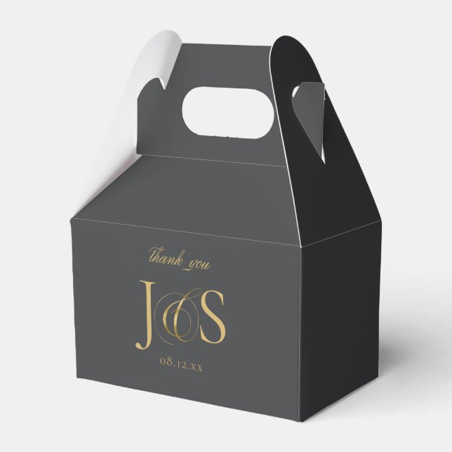 Simple Elegance Wedding Initials Charcoal ID1022 Favor Box (Front Side)