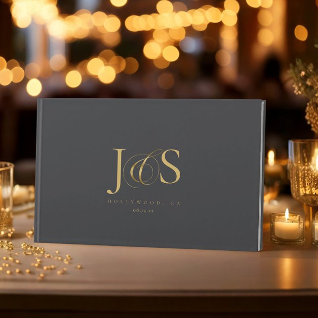 Simple Elegance Wedding Initials Charcoal ID1022 Guest Book (Creator Uploaded)
