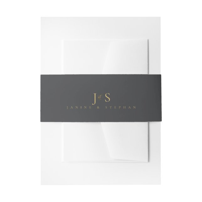 Simple Elegance Wedding Initials Charcoal ID1022 Invitation Belly Band (Front Example)