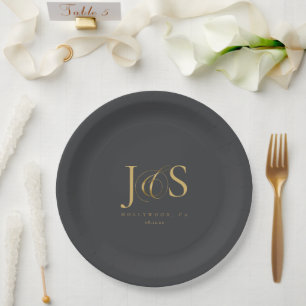 Simple Elegance Wedding Initials Charcoal ID1022 Paper Plate