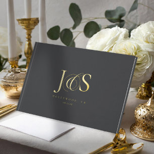 Simple Elegance Wedding Initials Gold Foil ID1022 Guest Book