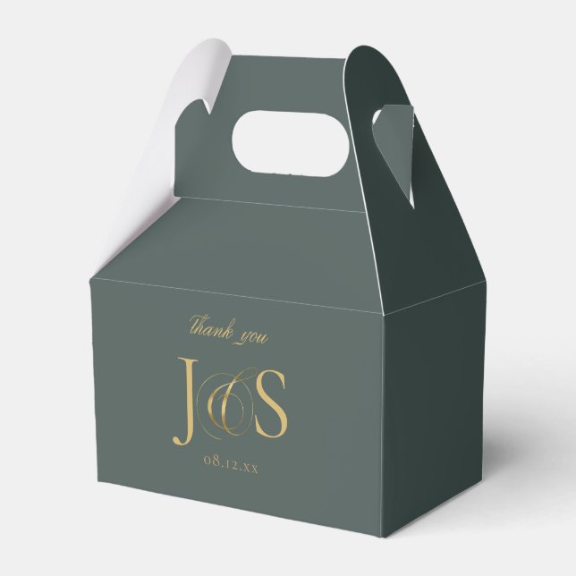 Simple Elegance Wedding Initials Green ID1022 Favor Box (Front Side)