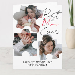 Simple Elegant 1st Mothers Day Puzzle Three Photo Card