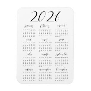 Simple elegant 2026 calendar magnet