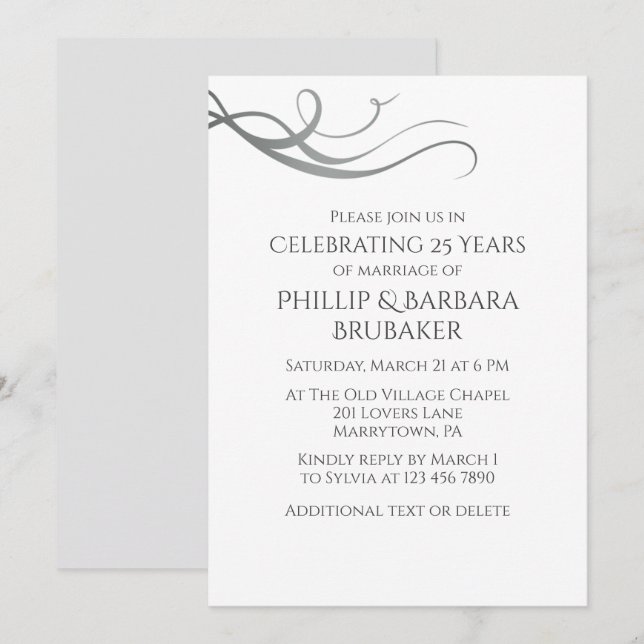 Simple Elegant 25th Wedding Anniversary Party  Invitation (Front/Back)