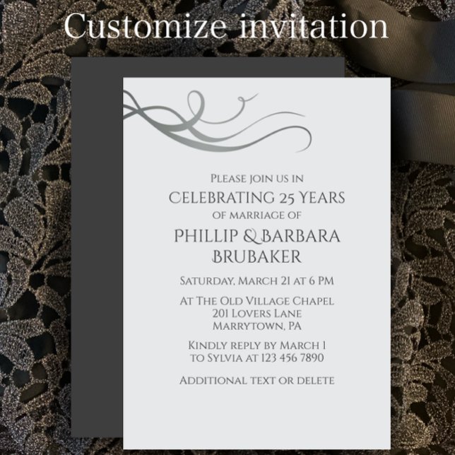 Simple Elegant 25th Wedding Anniversary Party  Invitation (Personalize this )