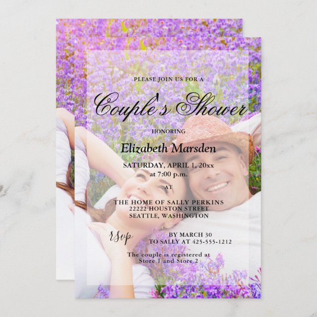 Simple Elegant 2 Photo Minimalist Couple's Shower Invitation (Front/Back)