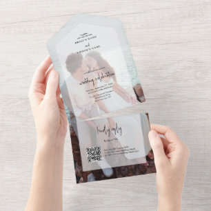 Simple Elegant 2 Photo Overlay Script Wedding All In One Invitation