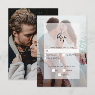 Simple Elegant 2 Photo Overlay Script Wedding RSVP Card