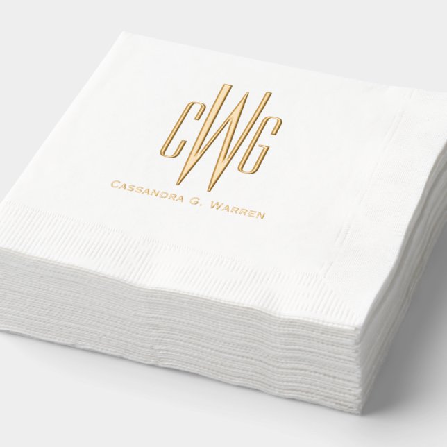 Simple Elegant 3 Initial Letter Monogram #4 Name Foil Napkins (Detail)