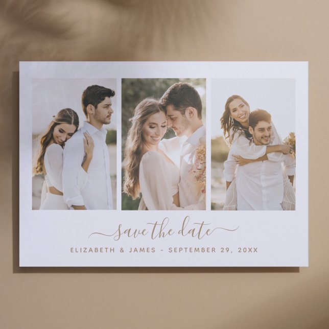 Simple Elegant 3 Photo Save The Date Invitation (3 photo save the date simple elegant bohemian wedding)