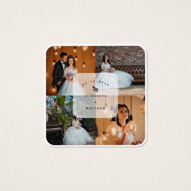 Simple Elegant 4 Photo Collage Mariage Papeterie (Devant)