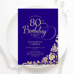 Simple Elegant 80th Birthday Purple Gold Roses Invitation<br><div class="desc">Simple elegant 80th birthday party invitation in purple and gold. Classy design featuring roses, faux gold foil and typography script font. Trendy invite card perfect for a stylish female bday celebration. Personalize with your own details. Can be customized to any age. Printed Zazzle invitations or instant download digital printable template....</div>