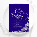 Simple Elegant 80th Birthday Purple Silver Roses Invitation<br><div class="desc">Simple elegant 80th birthday party invitation in purple and silver. Classy design featuring roses, faux silver foil and typography script font. Trendy invite card perfect for a stylish female bday celebration. Personalize with your own details. Can be customized to any age. Printed Zazzle invitations or instant download digital printable template....</div>