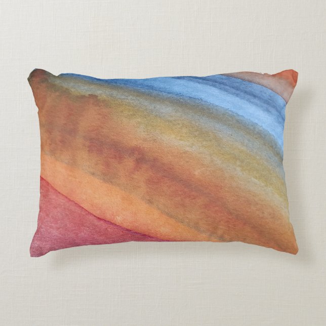 Simple Elegant Abstract Brown Blue Red Watercolor Accent Pillow (Front)