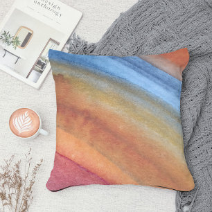 Simple Elegant Abstract Brown Blue Red Watercolor Throw Pillow