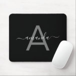 Simple Elegant Add Your Name & Monogrammed Black  Mouse Pad<br><div class="desc">Simple Elegant Add Your Name & Monogrammed Black Mousepad.</div>