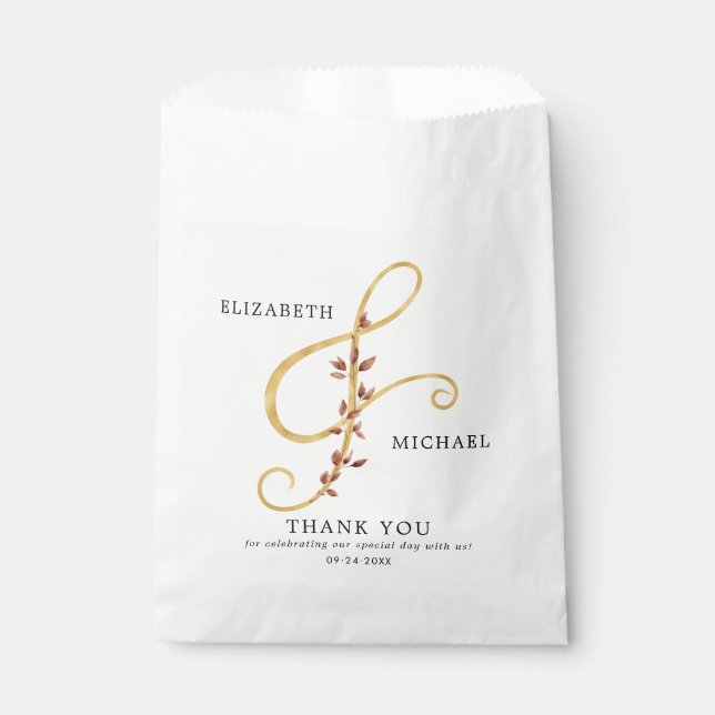 Simple Elegant Ampersand Botanical Fall Wedding Favour Bag (Front)