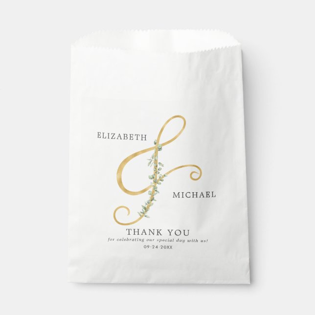 Simple Elegant Ampersand Botanical Wedding Favour Bag (Front)