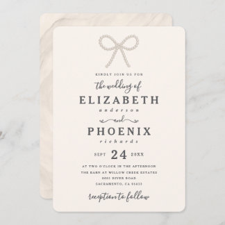 Simple Elegant Antique Pearl Pearl Bow Wedding Invitation